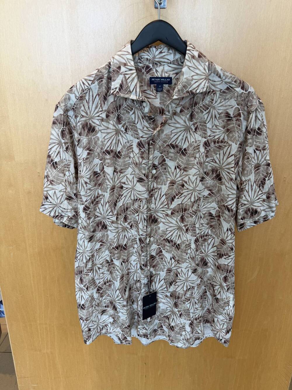 NEW PETER MILLAR men's beach linen short sleeve shirt in sand dune